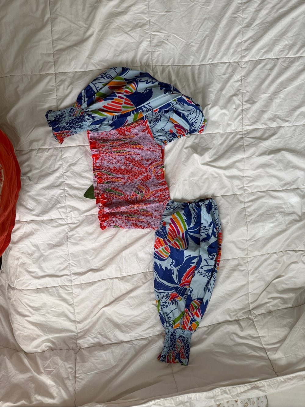 Farm Rio Smocked Crop Top with Parrot Print Sleeves - Multicolor - Picture 3 of 3